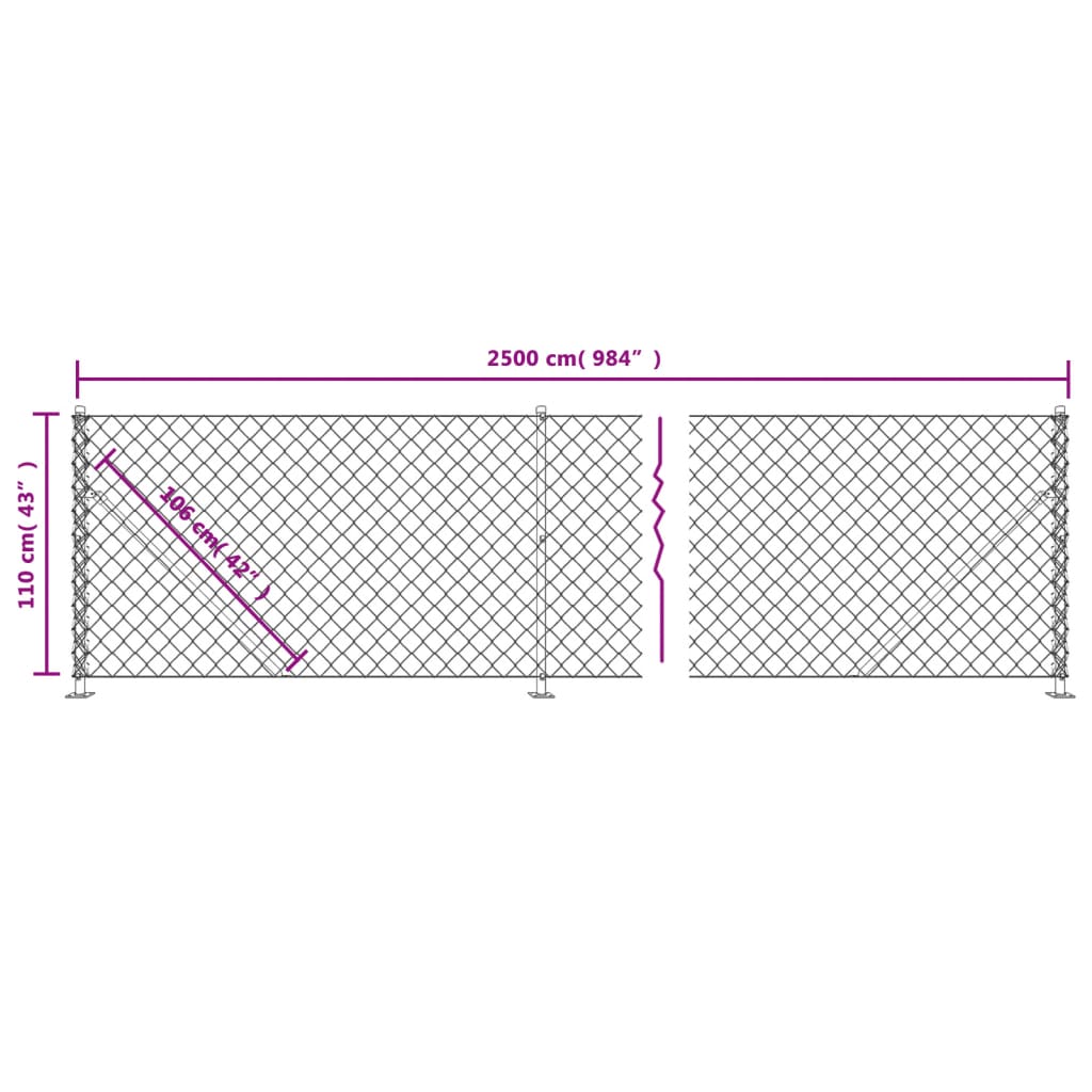 vidaXL Chain Link Fence with Flange Anthracite 1.1x25 m