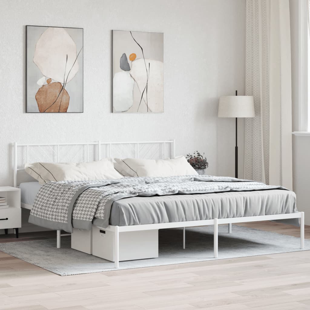 vidaXL Metal Bed Frame without Mattress with Headboard White 183x213 cm