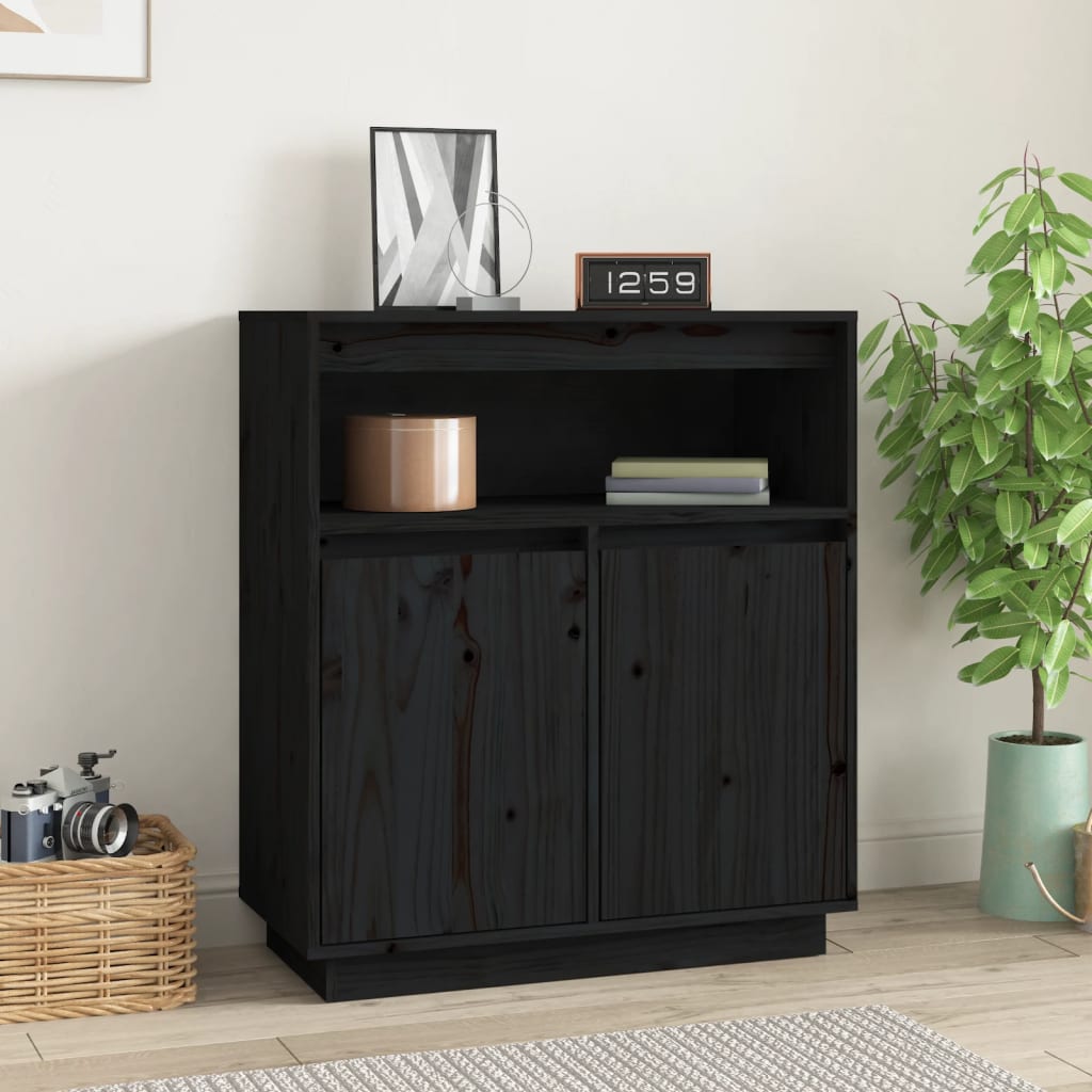 vidaXL Sideboard Black 70x34x80 cm Solid Wood Pine