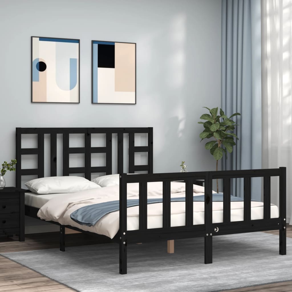 vidaXL Bed Frame with Headboard Black 140x190 cm Solid Wood