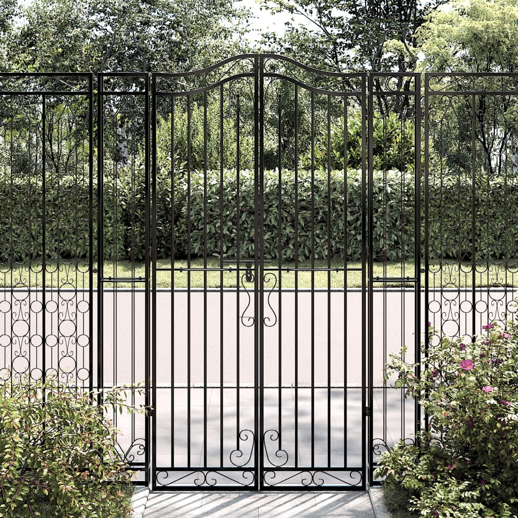 vidaXL Garden Gate Black 121x8x180 cm Wrought Iron