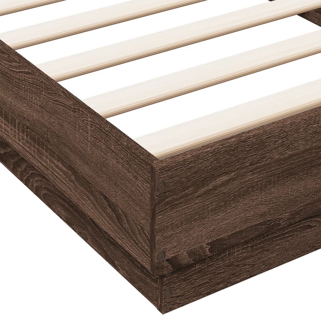 vidaXL Bed Frame without Mattress with LED Lights Brown Oak 90x200 cm