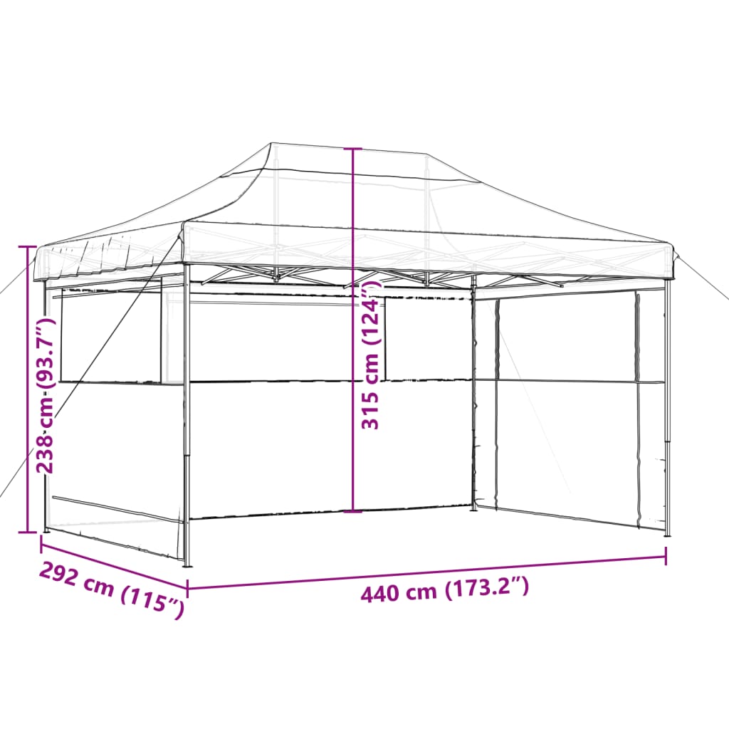 vidaXL Foldable Party Tent Pop-Up with 3 Sidewalls Black