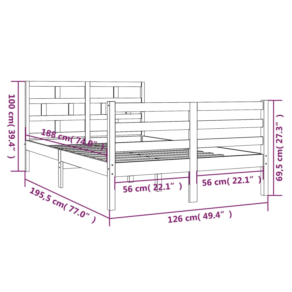 vidaXL Bed Frame without Mattress White Small Double Solid Wood