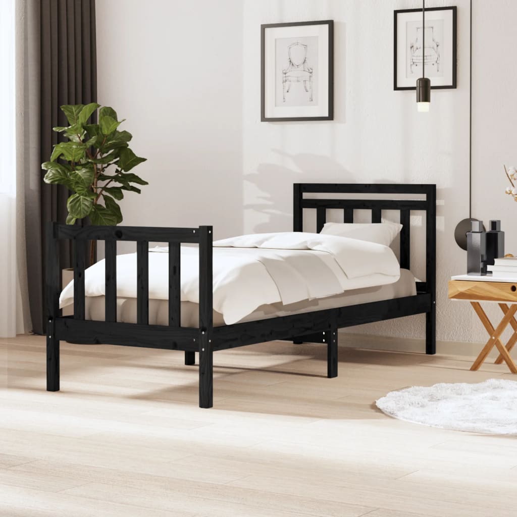 vidaXL Bed Frame without Mattress Black Solid Wood 90x200 cm (810071+814078)