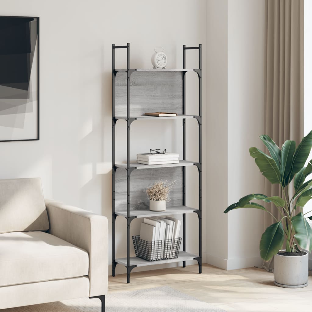 vidaXL Bookshelf 5-Tier Grey Sonoma 60.5x24x166.5 cm Engineered Wood