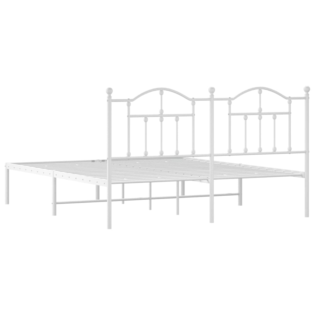 vidaXL Metal Bed Frame without Mattress with Headboard White 183x213 cm