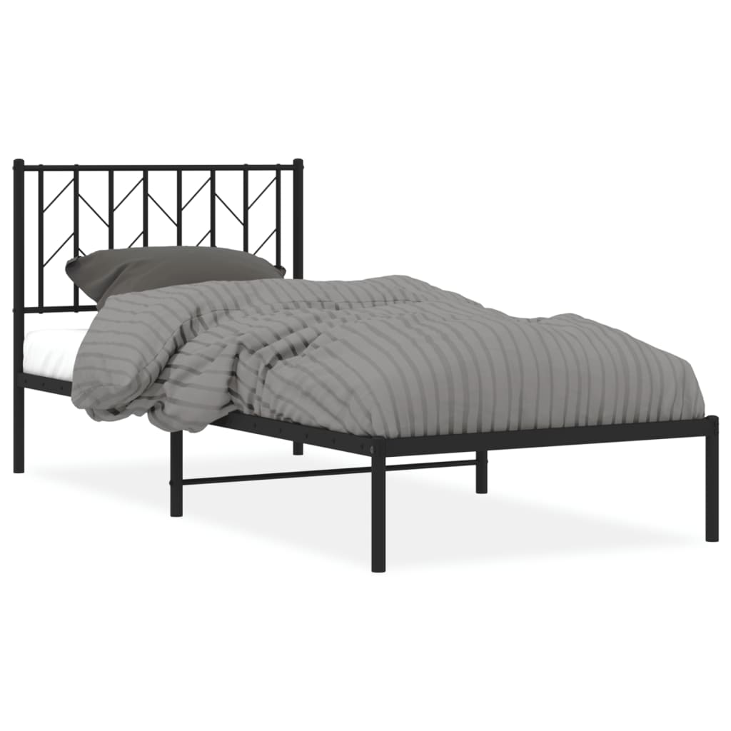 vidaXL Metal Bed Frame without Mattress with Headboard Black 90x200 cm