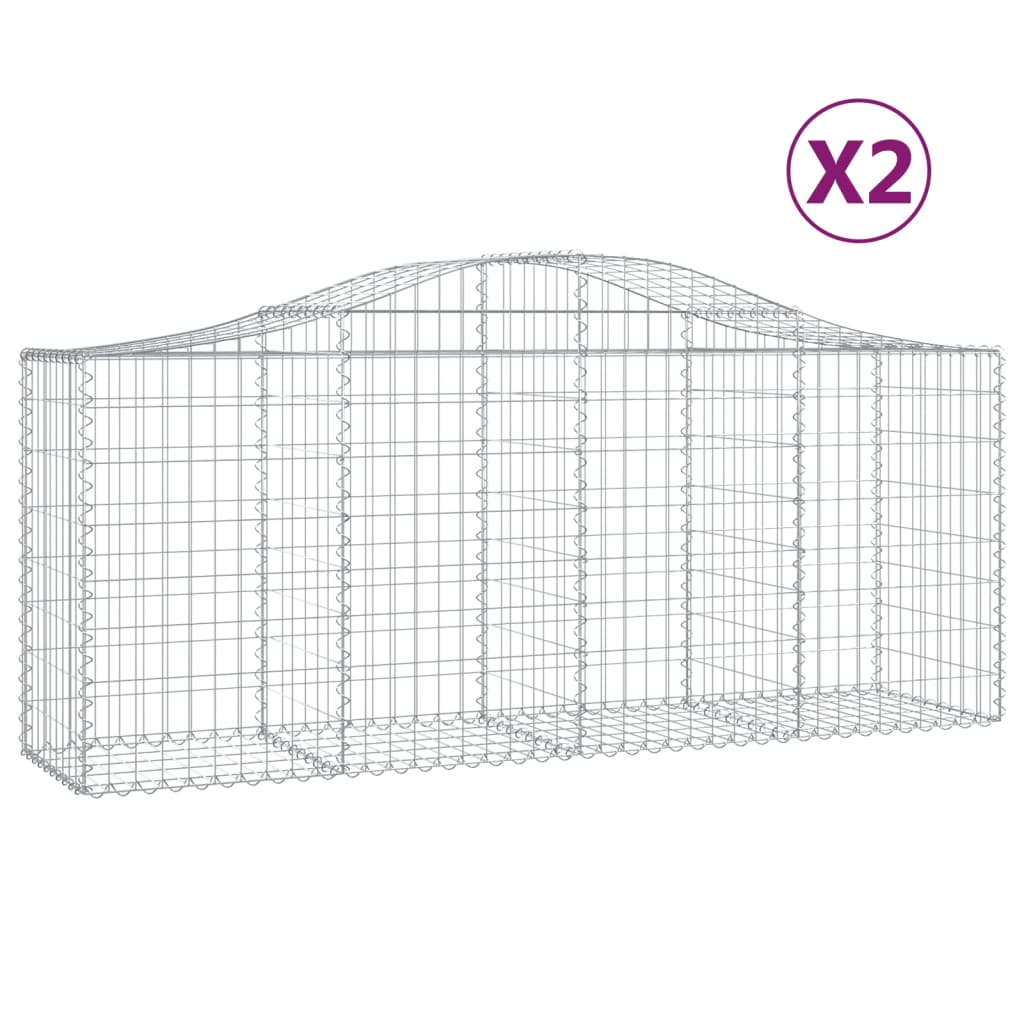 vidaXL Arched Gabion Baskets 2 pcs 200x50x80/100 cm Galvanised Iron