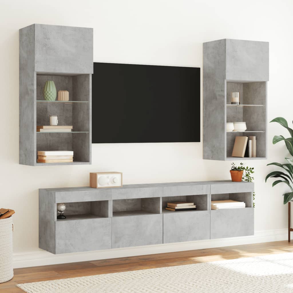 vidaXL TV Wall Cabinet with LED Lights Concrete Grey 40x30x40 cm