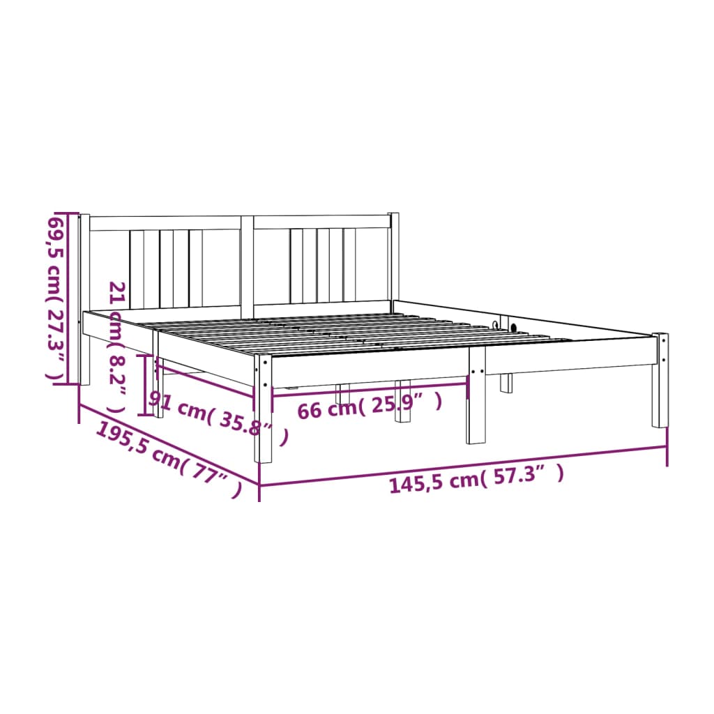 vidaXL Bed Frame without Mattress Honey Brown Solid Wood 140x190 cm