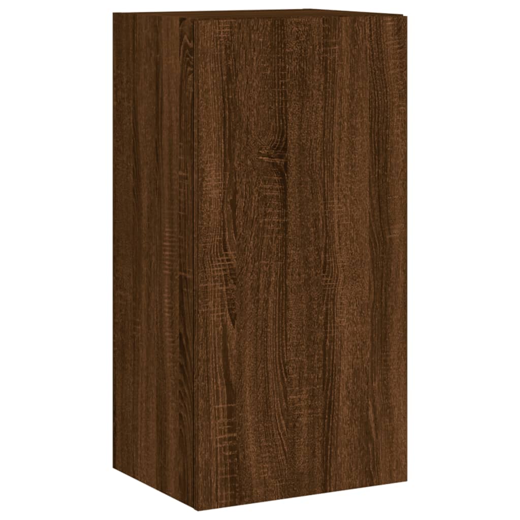 vidaXL TV Wall Cabinet with LED Lights Brown Oak 40.5x35x80 cm