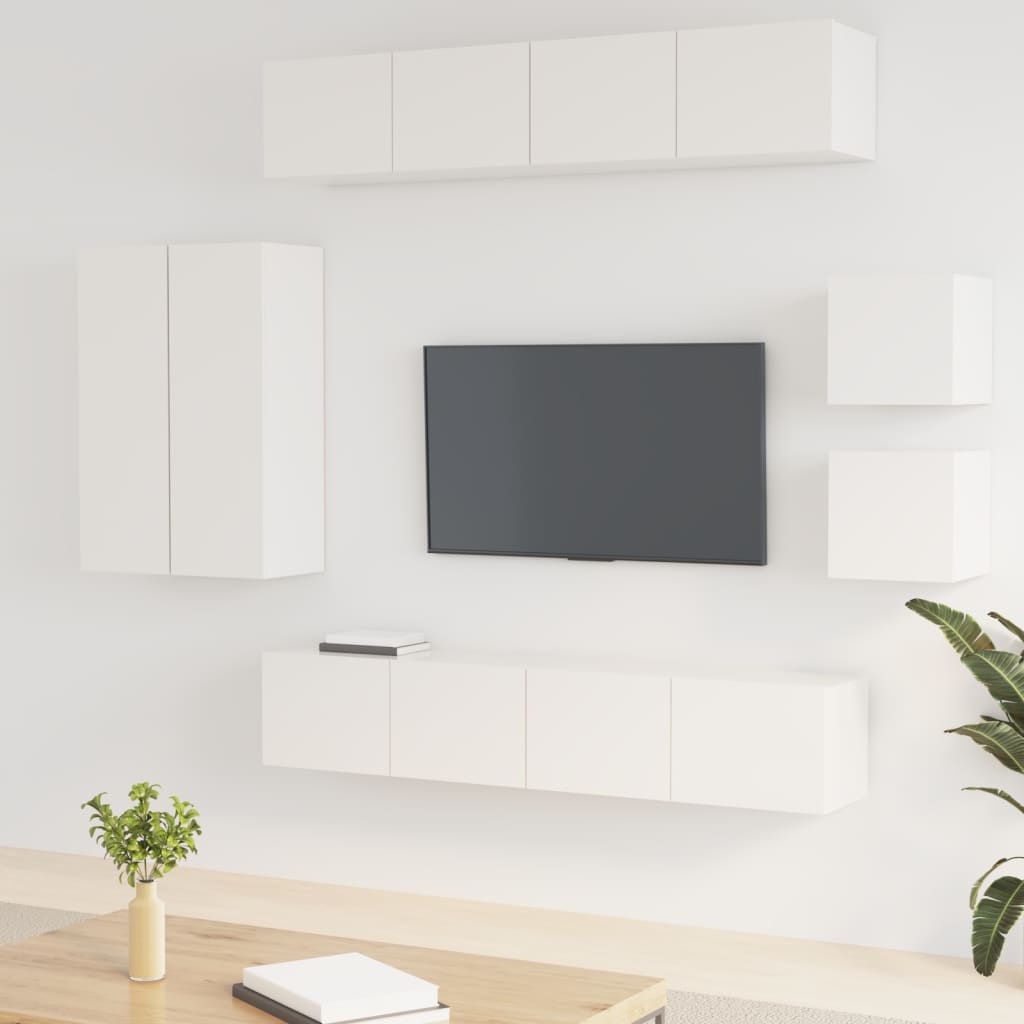 vidaXL 8 Piece TV Cabinet Set High Gloss White Engineered Wood