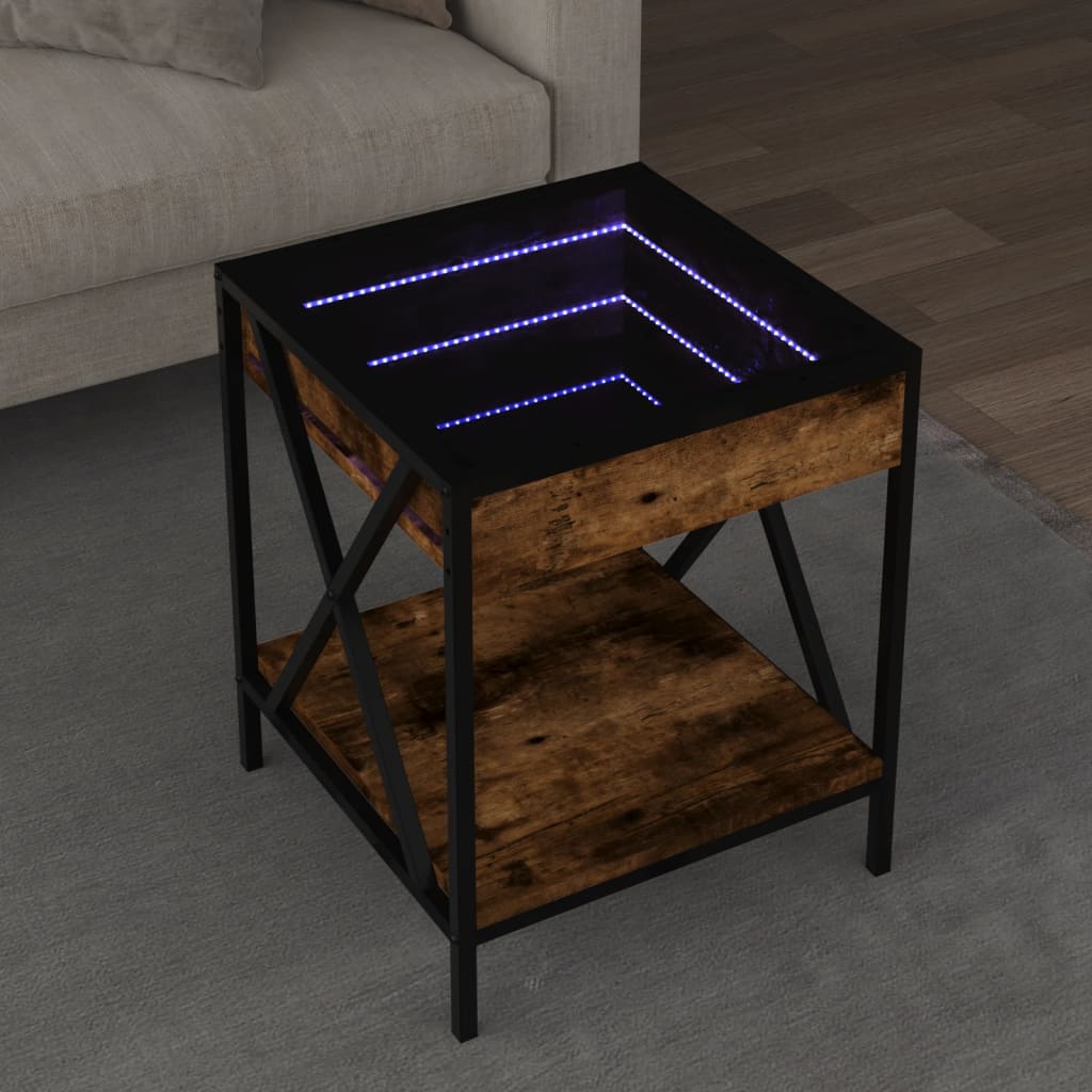 vidaXL Coffee Table with Infinity LED Smoked Oak 40x40x49 cm