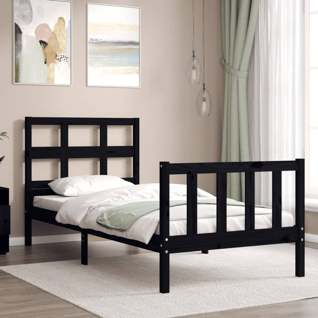 vidaXL Bed Frame without Mattress Black 90x200 cm Solid Wood Pine