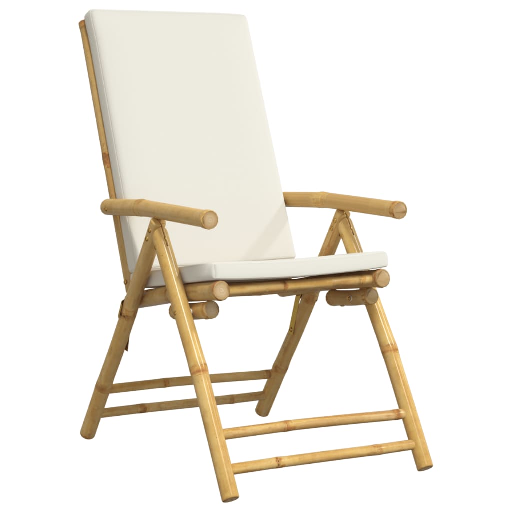 vidaXL 4 Piece Folding Bistro Chairs with Cream White Cushions Bamboo