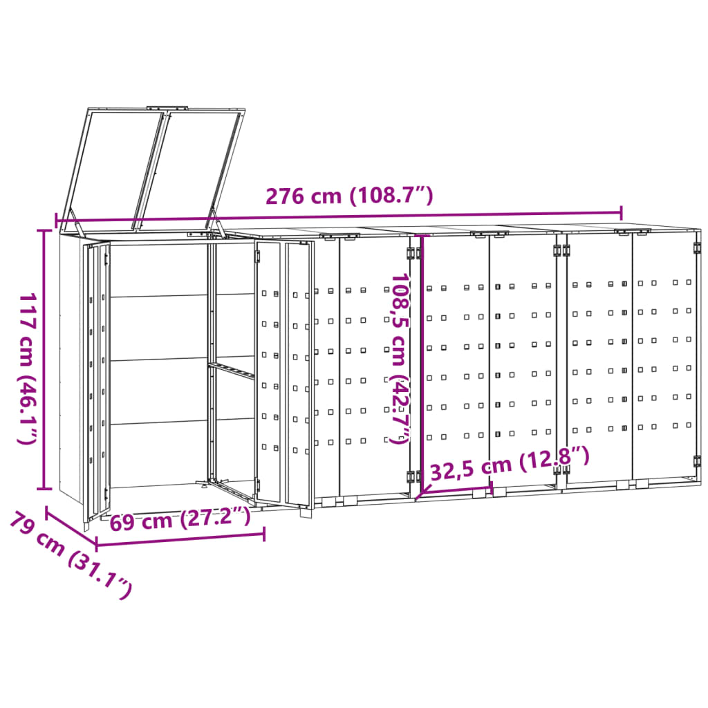 vidaXL Wheelie Bin Storage for 4 Bins Anthracite 276x79x117 cm Steel