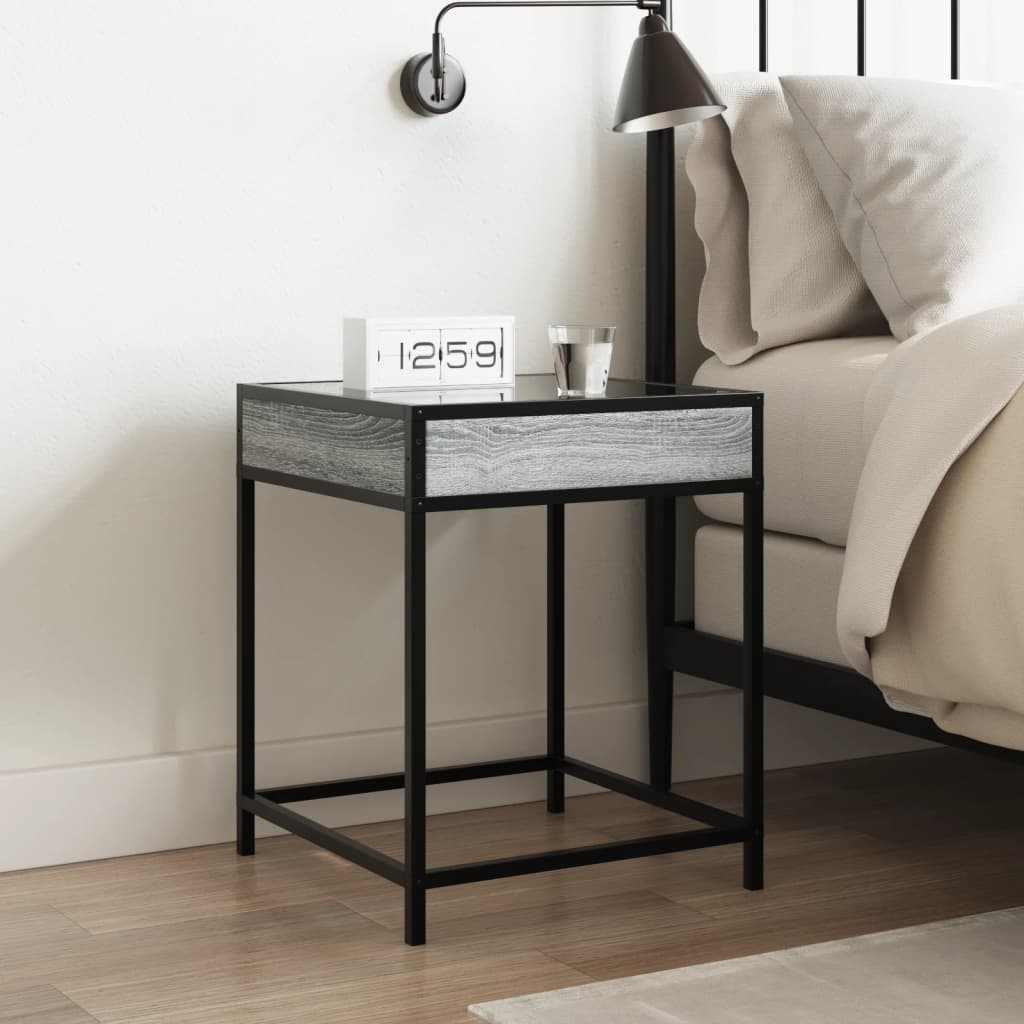 vidaXL Bedside Table with Infinity LED Grey Sonoma 40x40x51 cm