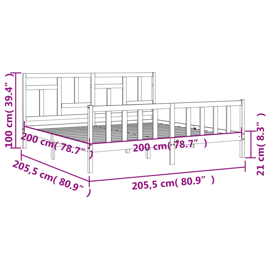 vidaXL Bed Frame without Mattress White 200x200 cm Solid Wood Pine