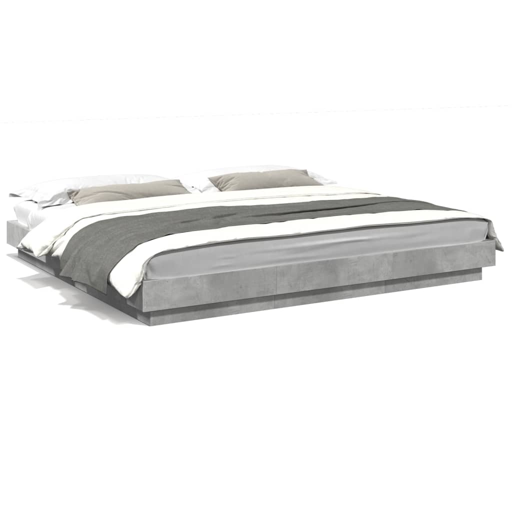 vidaXL Bed Frame with LED Lights without Mattress Concrete Grey 180x200 cm Super King