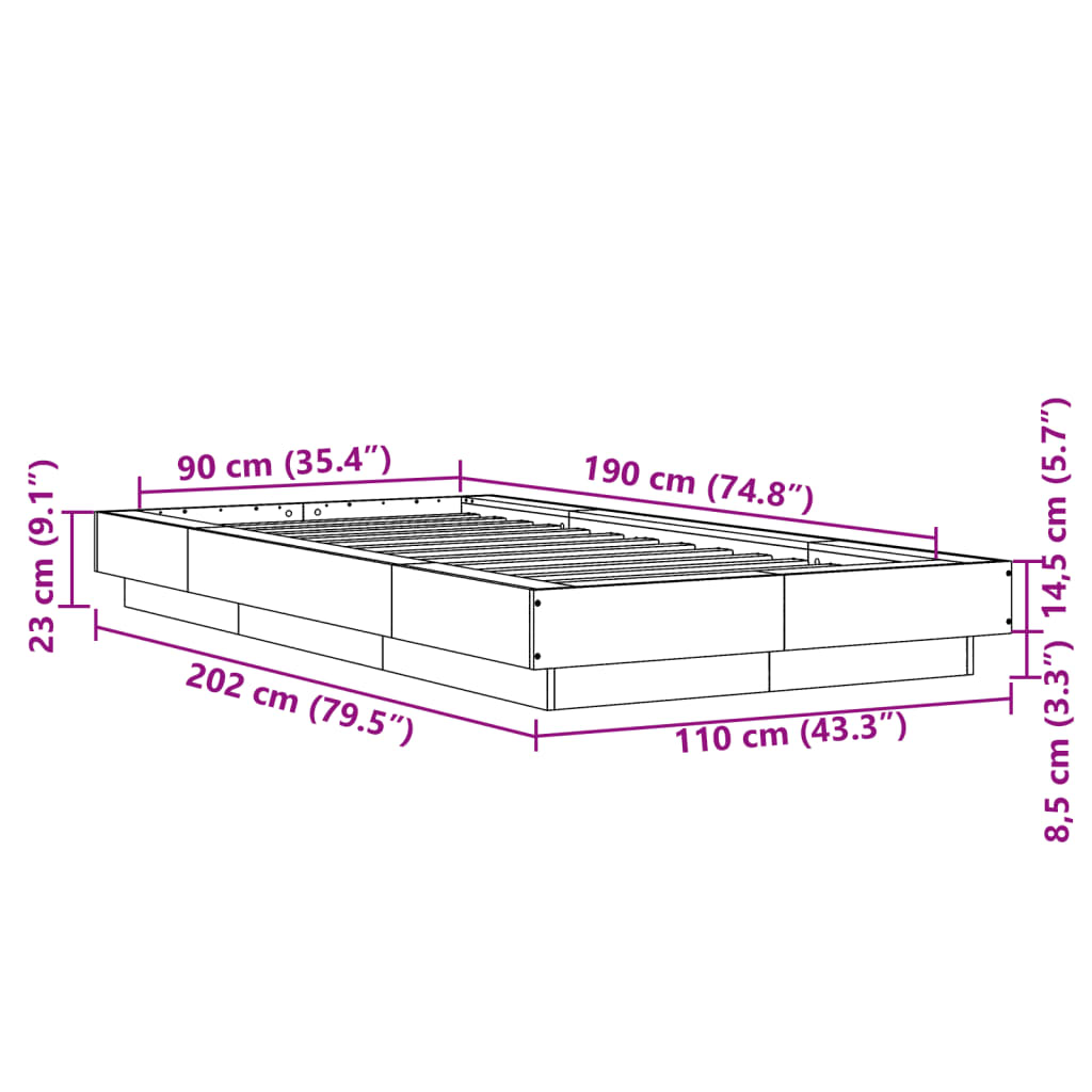 vidaXL Bed Frame without Mattress Black 90x190 cm Single