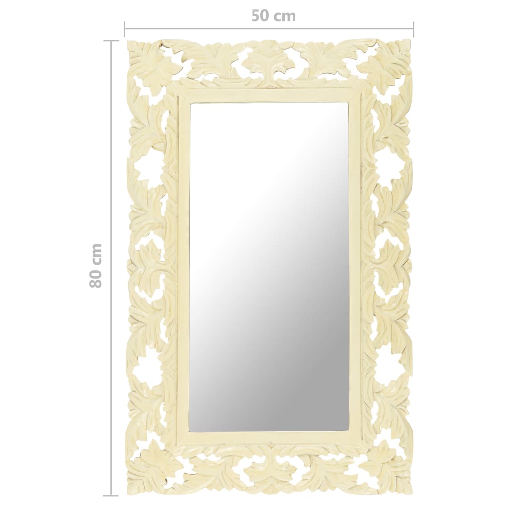 vidaXL Hand Carved Mirror White 80x50 cm Solid Mango Wood