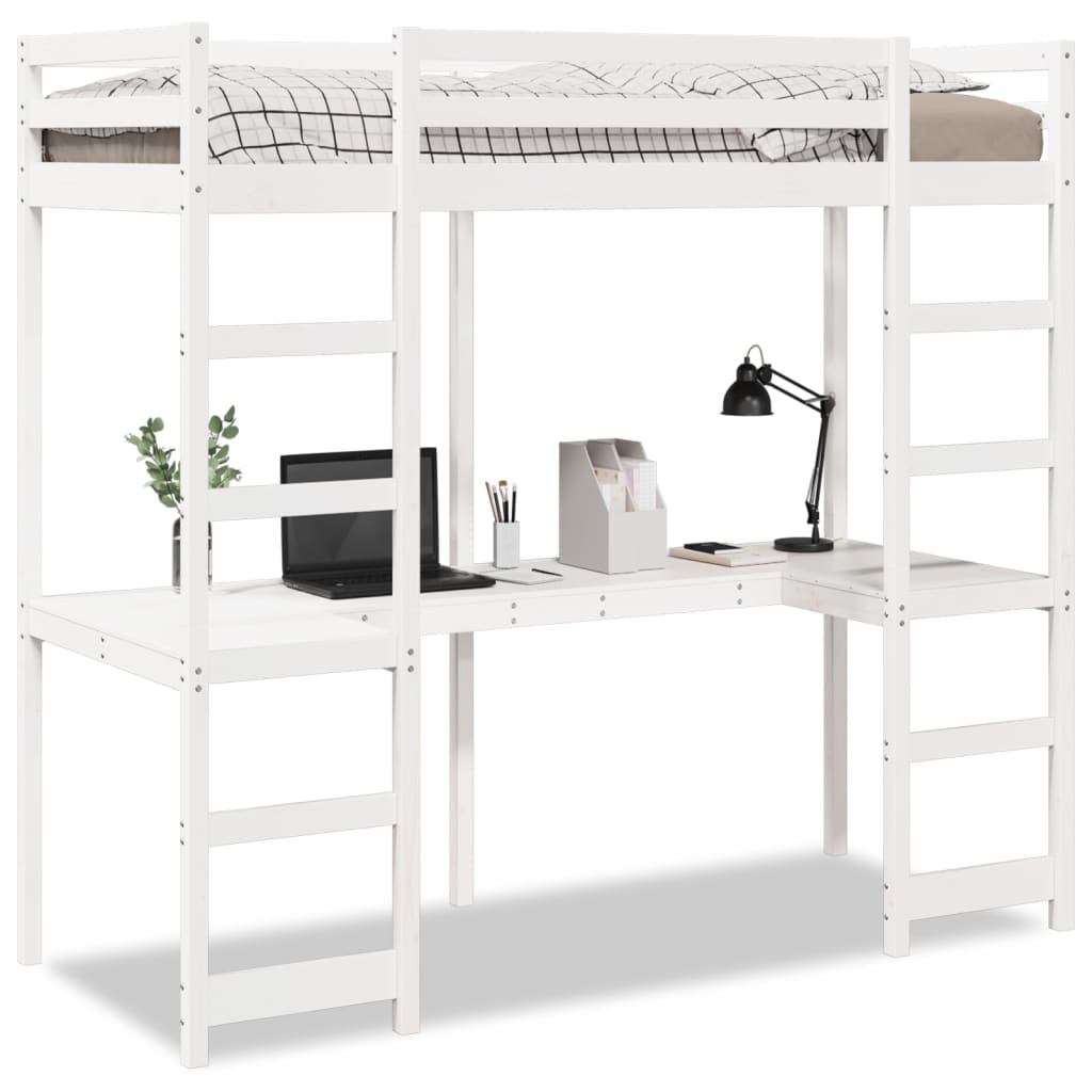 vidaXL Loft Bed Frame without Mattress White 75x190 cm Small Single Solid Wood Pine