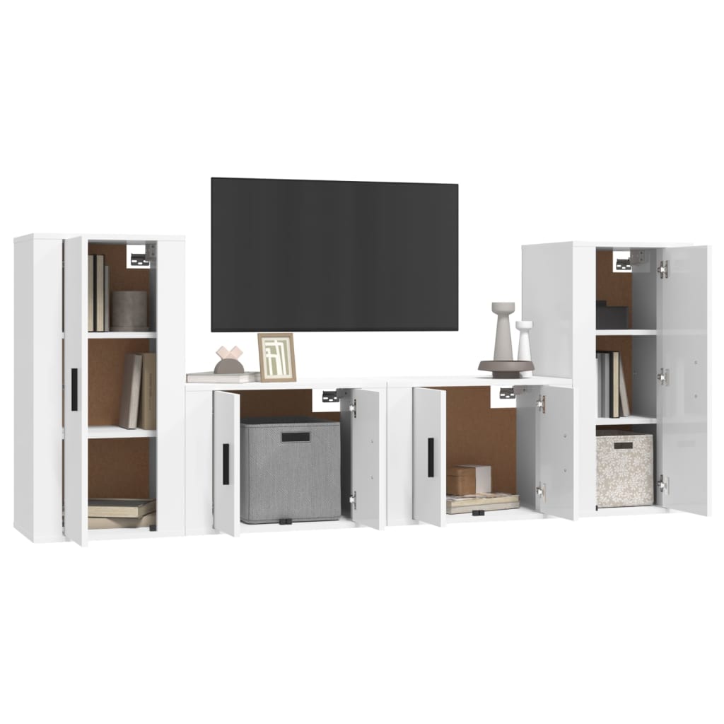 vidaXL 4 Piece TV Cabinet Set High Gloss White Engineered Wood