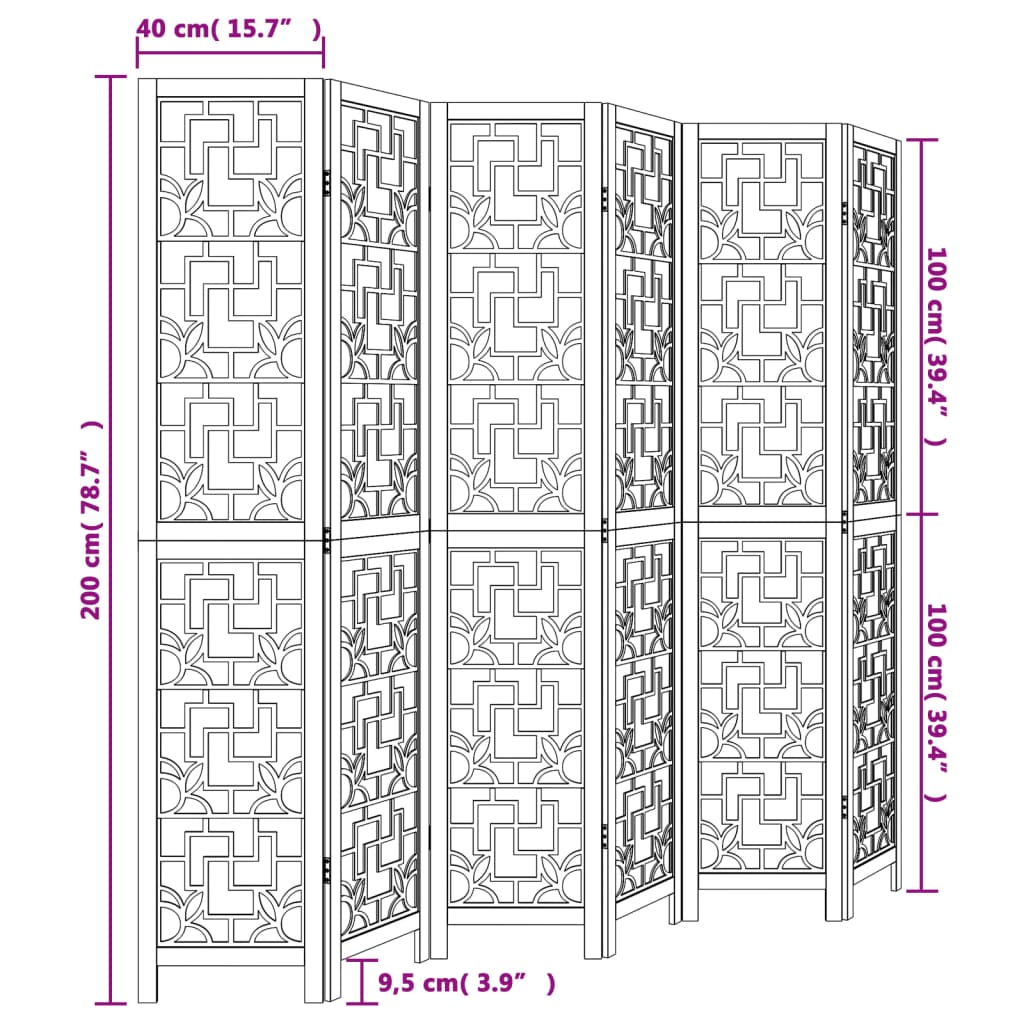 vidaXL Room Divider 6 Panels Brown Solid Wood Paulownia