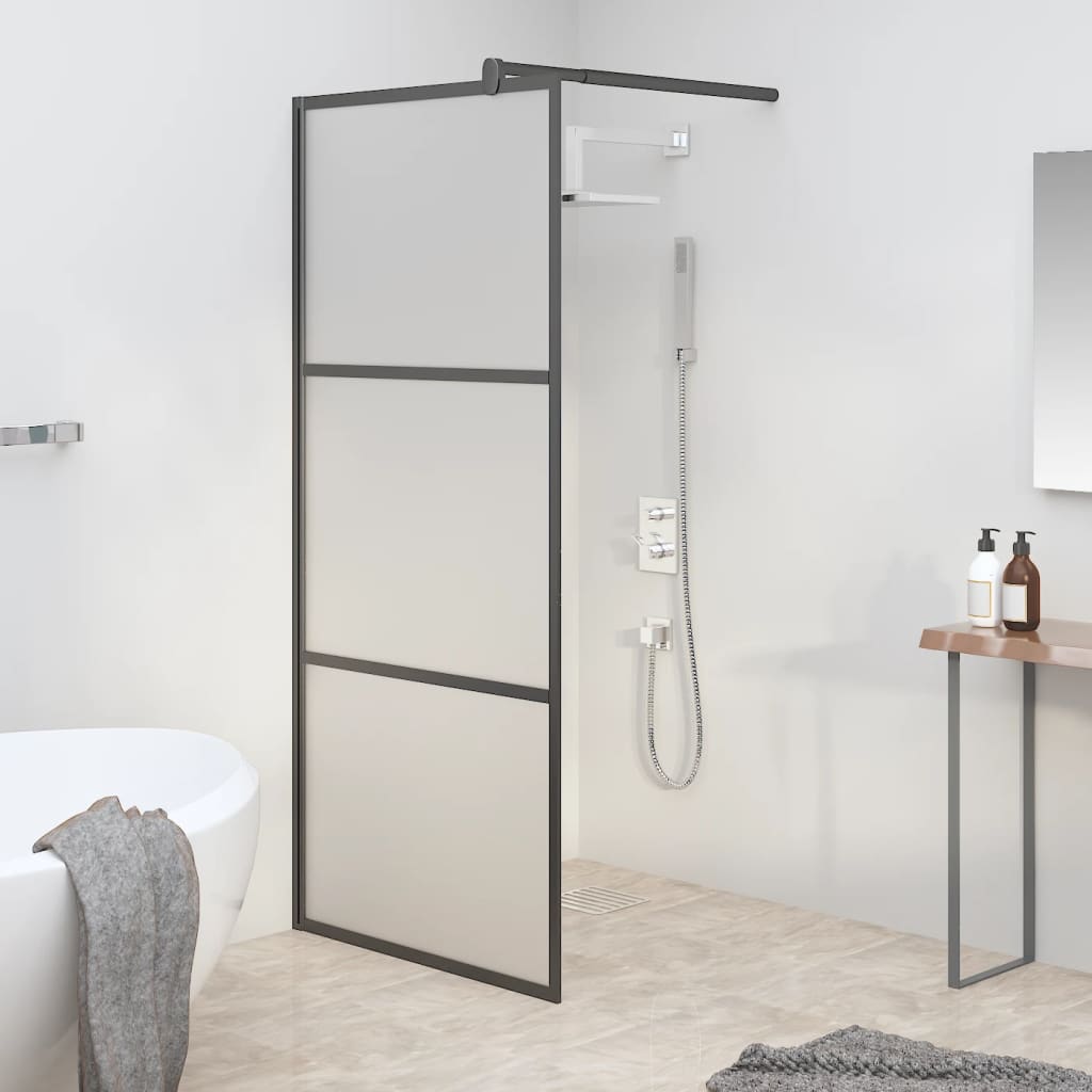 vidaXL Walk-in Shower Wall 90x195 cm Frosted ESG Glass Black