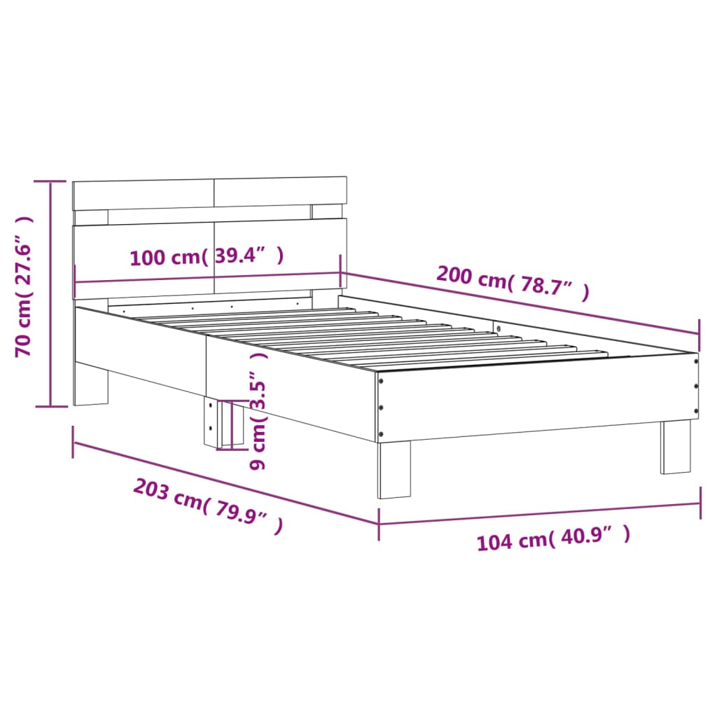 vidaXL Bed Frame without Mattress with LED Lights Black 100x200 cm