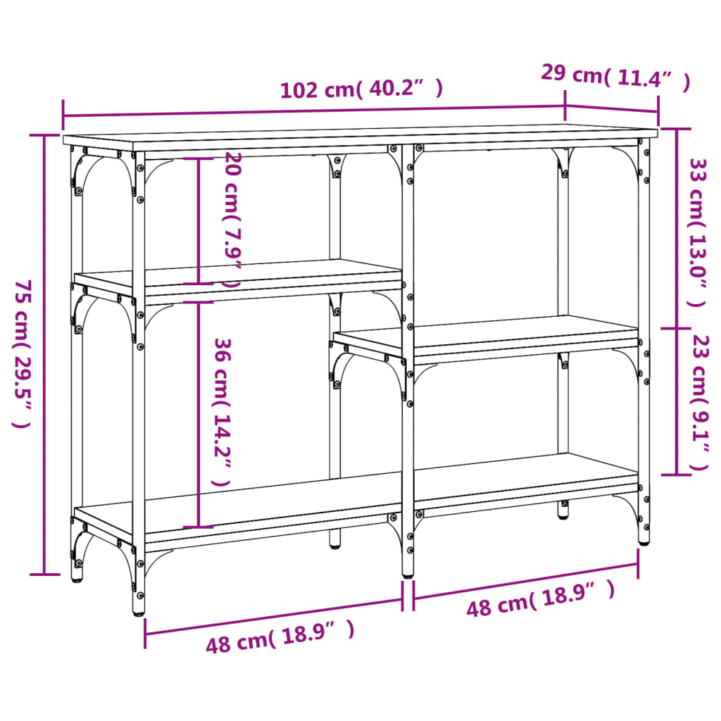 vidaXL Console Table Smoked Oak 102x29x75 cm Engineered Wood