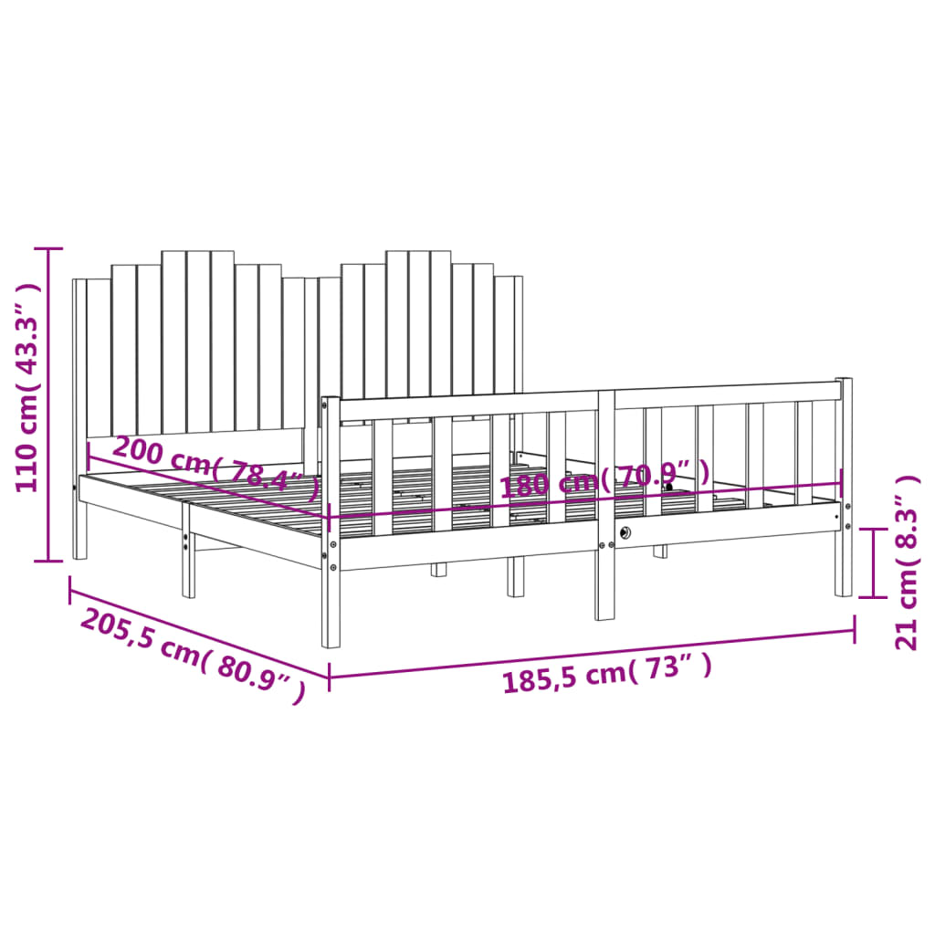 vidaXL Bed Frame without Mattress Black Solid Wood Pine