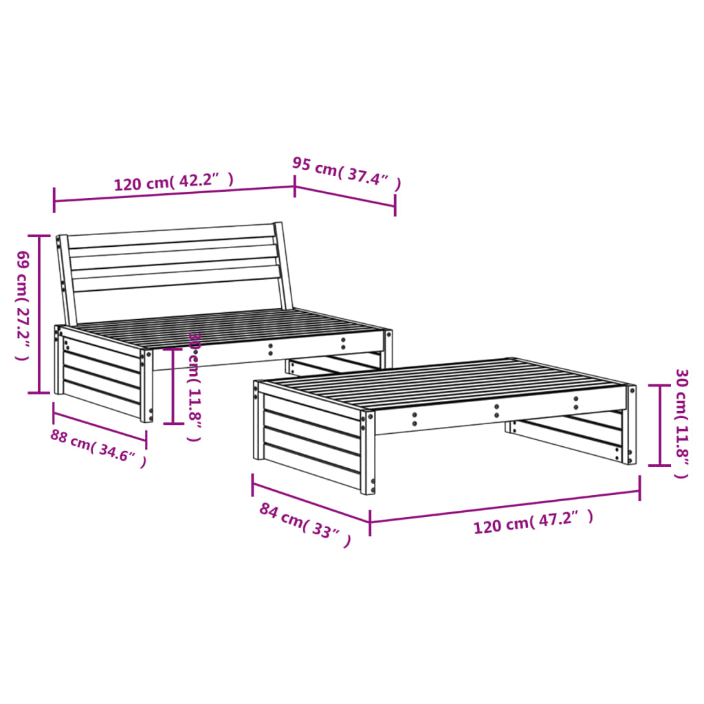 vidaXL 2 Piece Garden Lounge Set Grey Solid Wood Pine