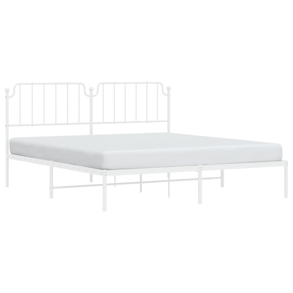 vidaXL Metal Bed Frame without Mattress with Headboard White 180x200 cm Super King