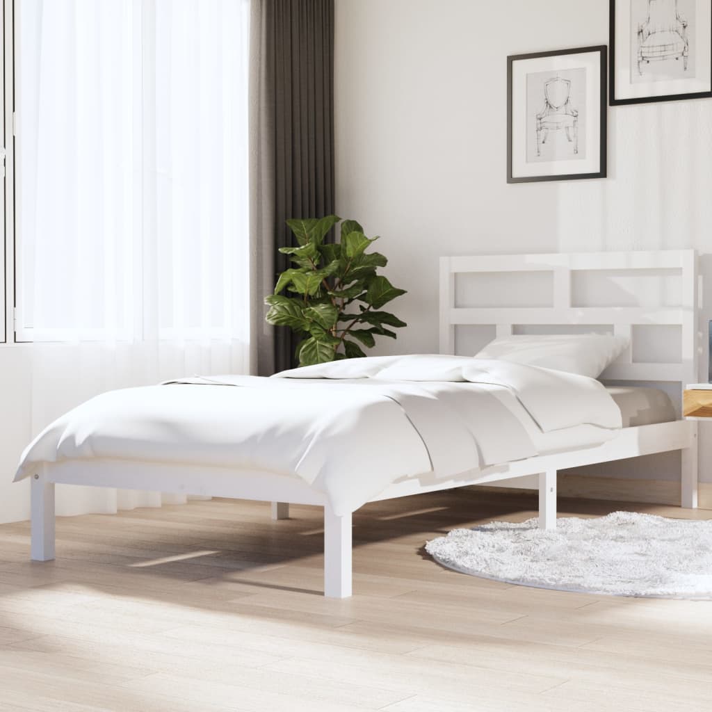 vidaXL Bed Frame without Mattress White Solid Wood 90x200 cm (810003+814175)