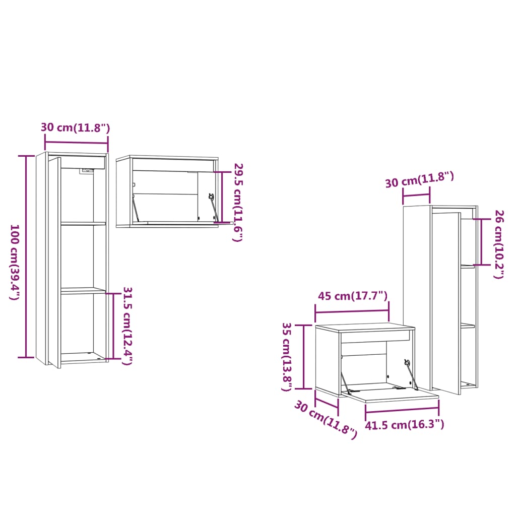 vidaXL TV Cabinets 4 pcs White Solid Wood Pine