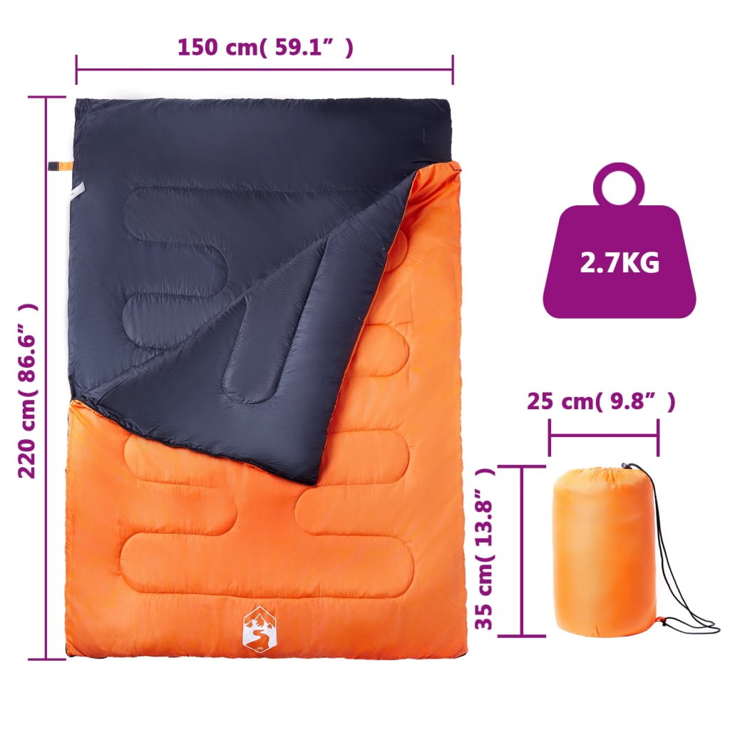 vidaXL Double Sleeping Bag with Pillows for Adults Camping 3-4 Seasons