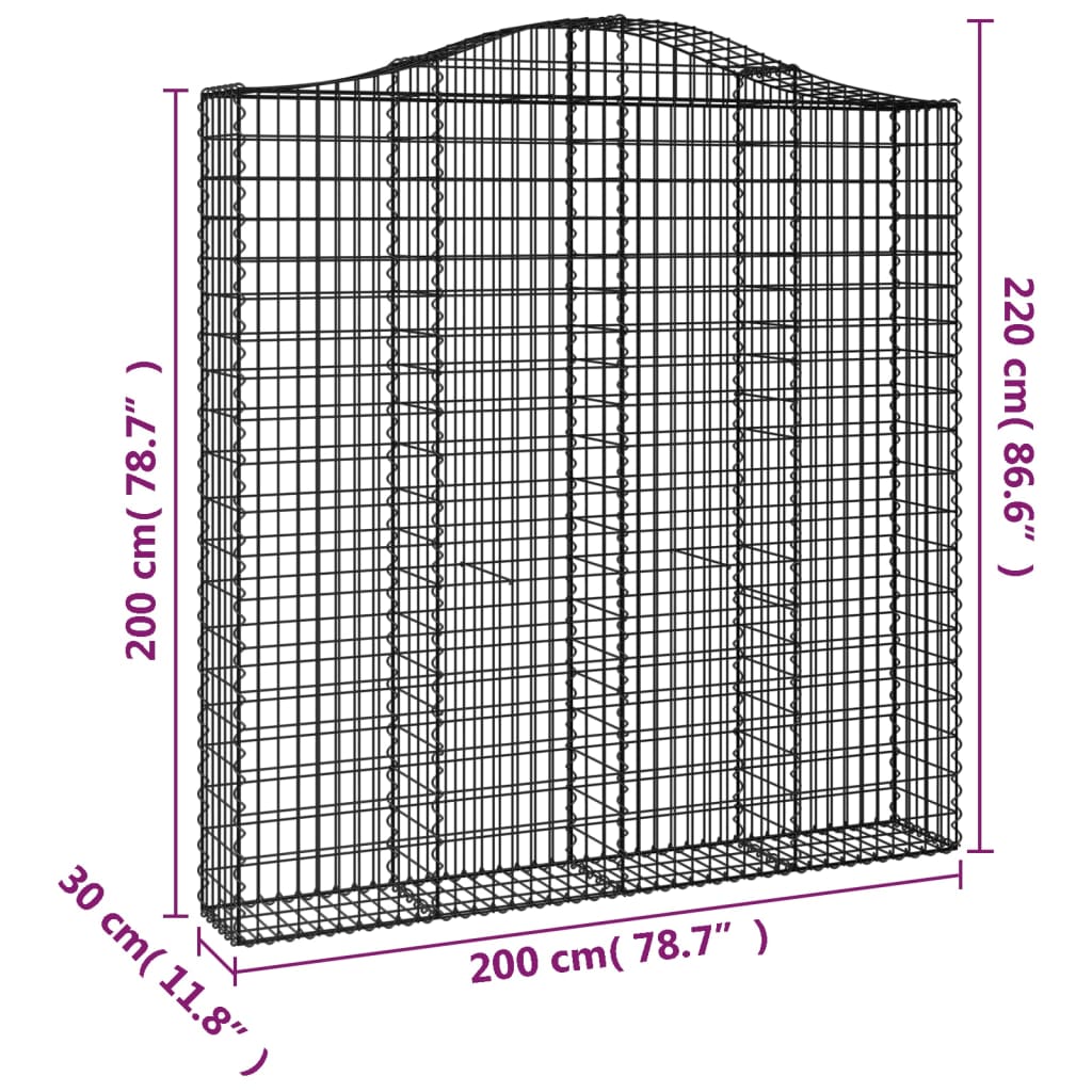 vidaXL Arched Gabion Baskets 7 pcs 200x30x200/220 cm Galvanised Iron