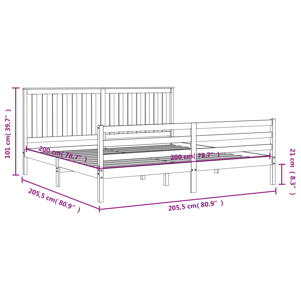 vidaXL Bed Frame without Mattress Black 200x200 cm Solid Wood