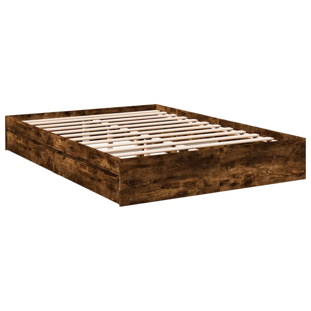 vidaXL Bed Frame with Drawers without Mattress Smoked Oak 160x200 cm