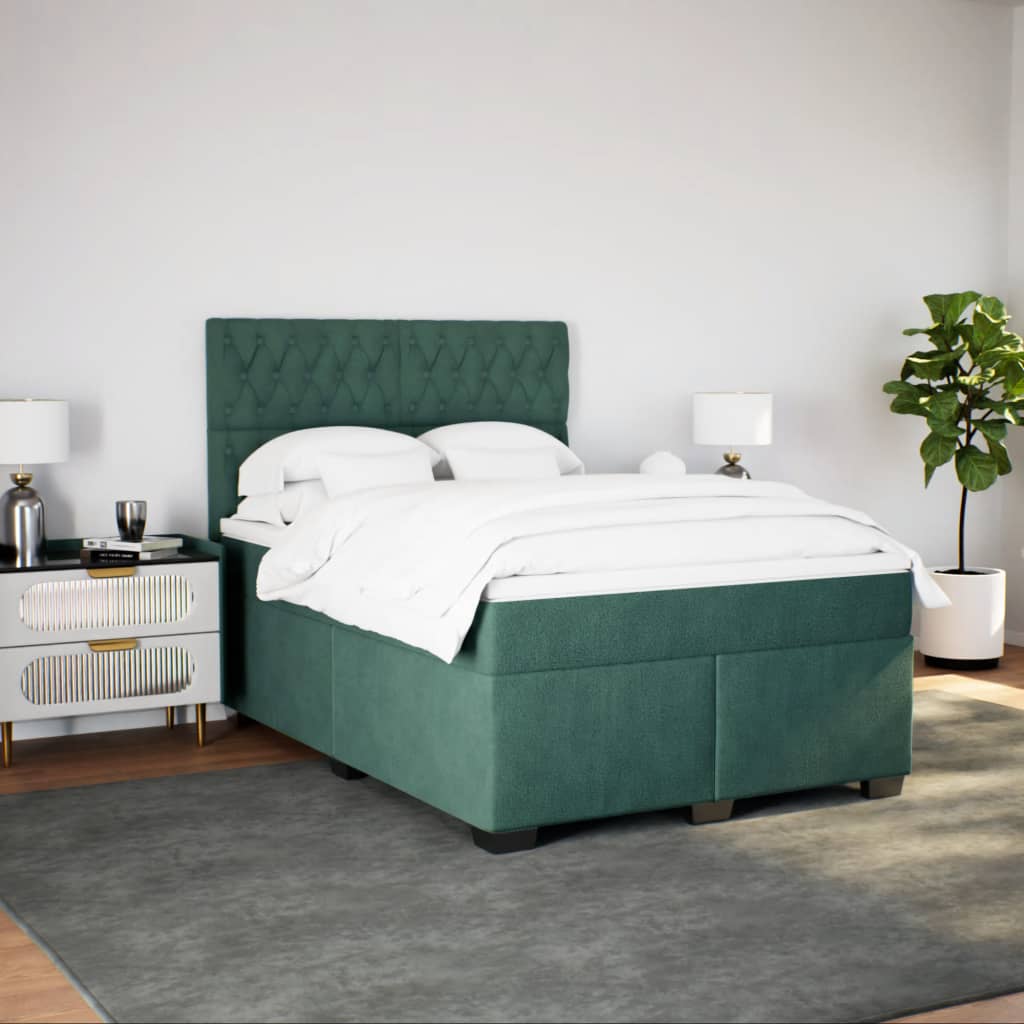 vidaXL Box Spring Bed with Mattress Dark Green 140x190 cm Velvet