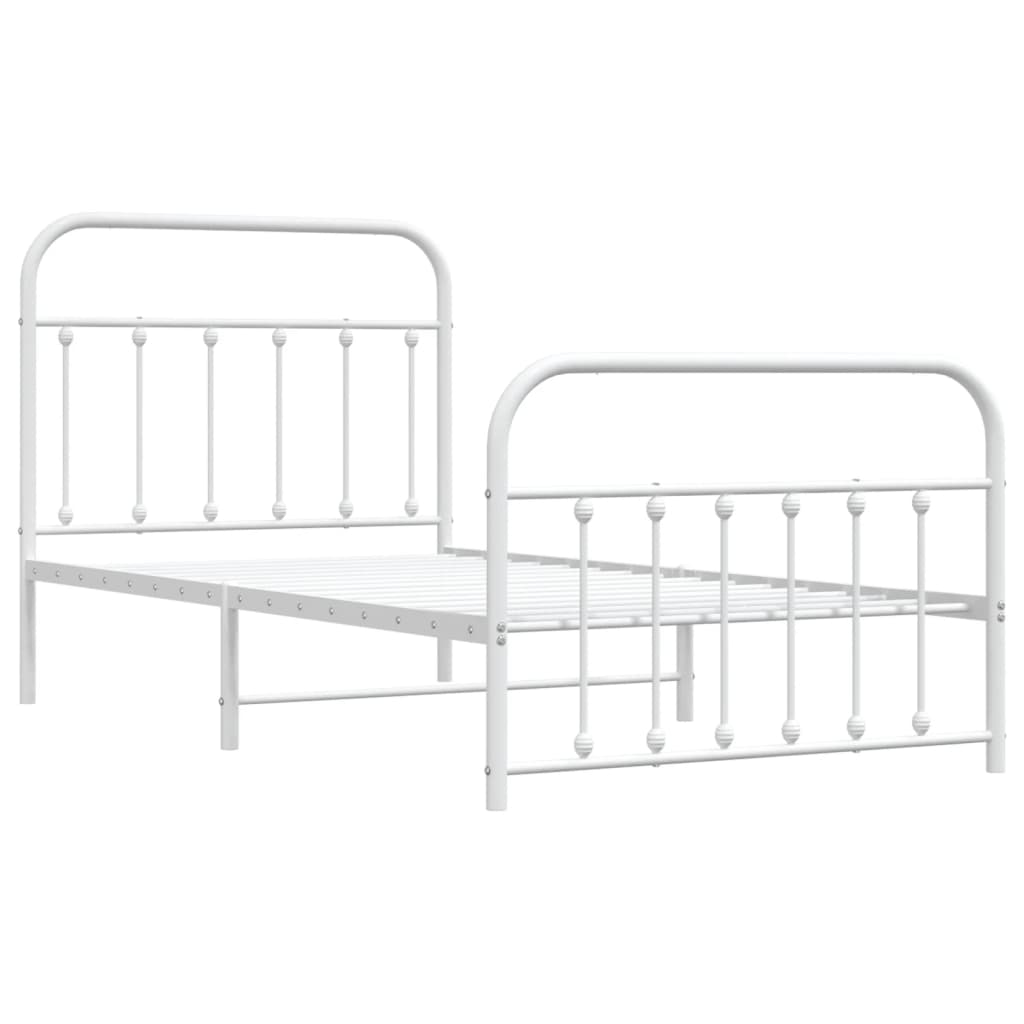 vidaXL Metal Bed Frame without Mattress with Footboard White 100x190 cm