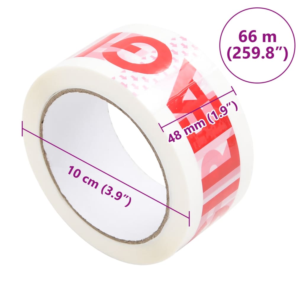 vidaXL Packaging Tape 12 pcs FRAGILE Printed White 48 mm x 66 m