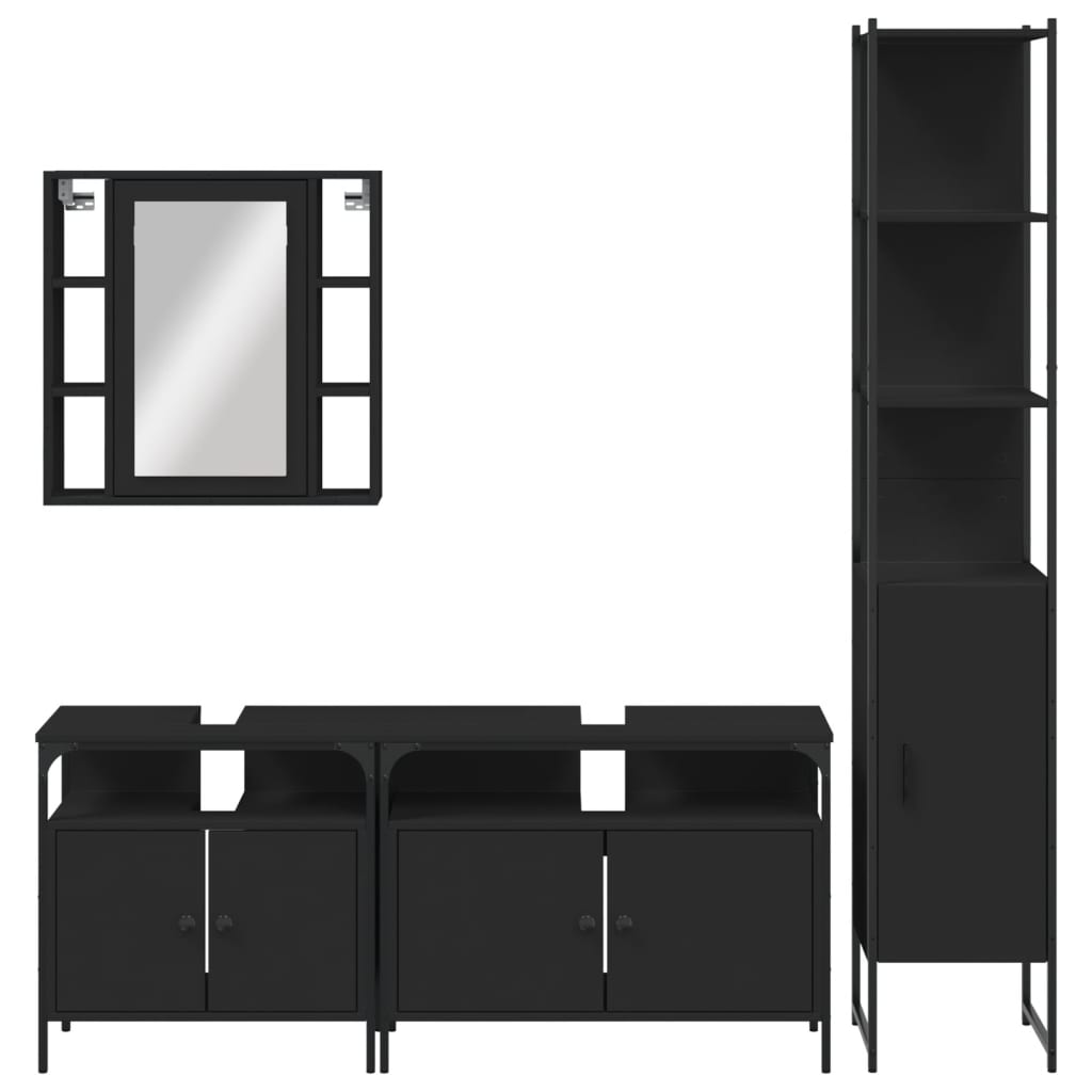 vidaXL 4 Piece Bathroom Cabinet Set Black Engineered Wood