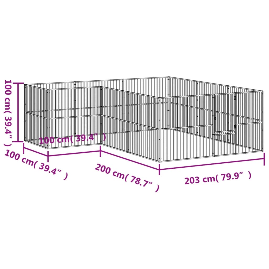 vidaXL Dog Playpen 12 Panels Black Galvanised Steel