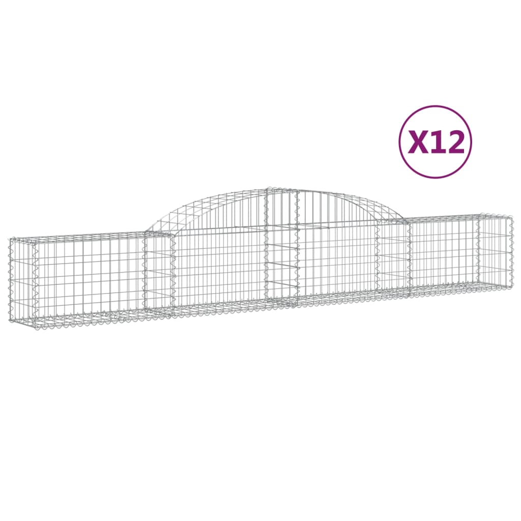 vidaXL Arched Gabion Baskets 12 pcs 300x30x40/60 cm Galvanised Iron