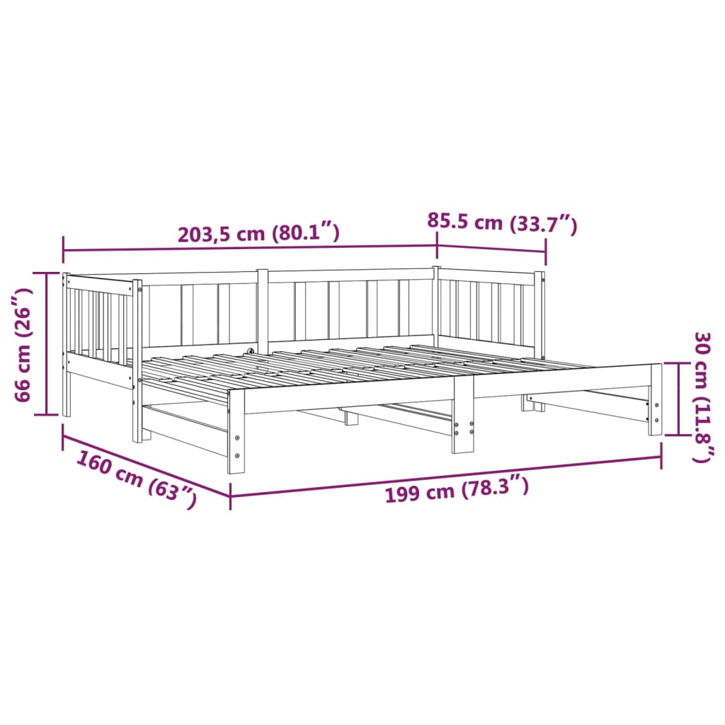 vidaXL Pull-out Day Bed without Mattress Black 2x(80x200) cm