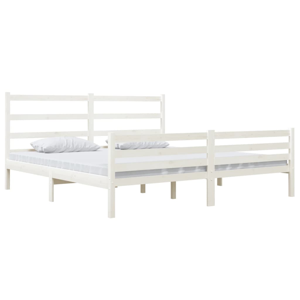 vidaXL Bed Frame without Mattress White Solid Wood Super King