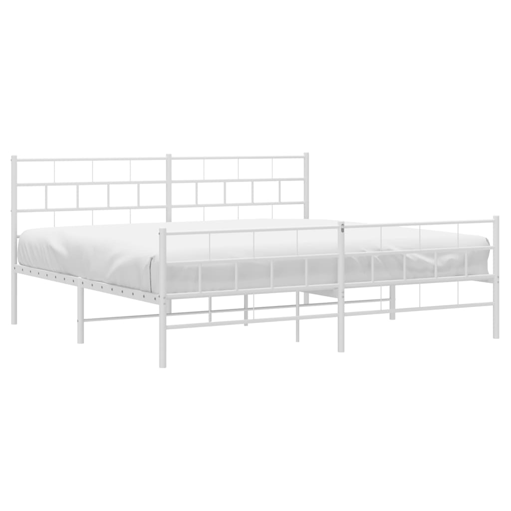 vidaXL Metal Bed Frame without Mattress with Footboard White 180x200 cm Super King